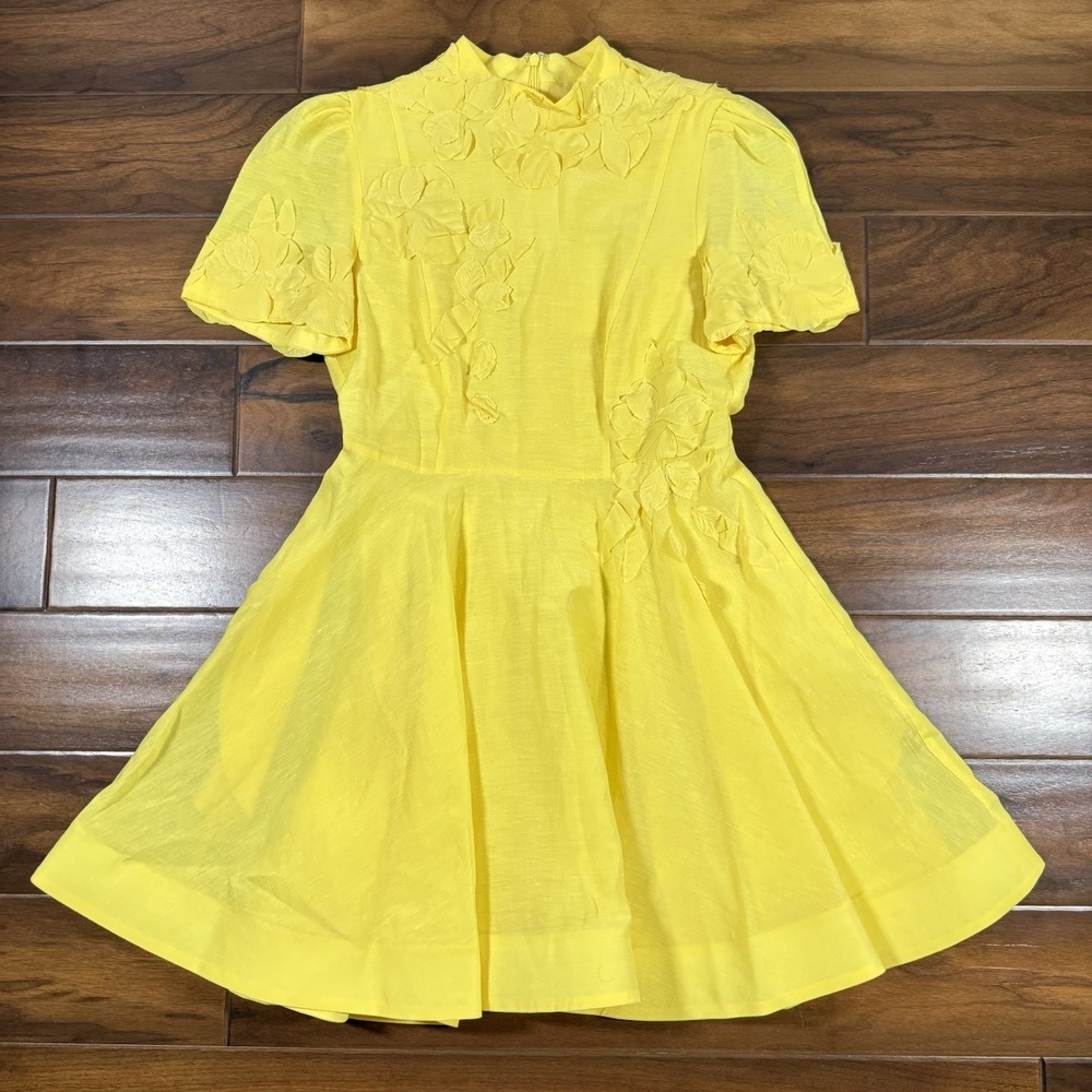 Antonio Melani Women's Size 10 Yellow‎ Floral Appliqué Iris Linen Mini Dress